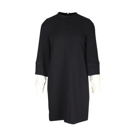 Victoria Beckham Lace Sleeves Shift Dress in Black Wool - Picture 1 of 9